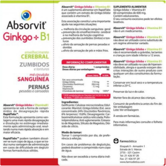 Absorvit Ginkgo Biloba + B1 60 Comprimidos - Image 2