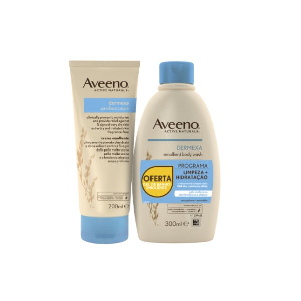 Aveeno Dermexa Creme Emoliente 200 ml com Oferta de Gel Banho Emoliente 300 ml x-Farmacia-Arade